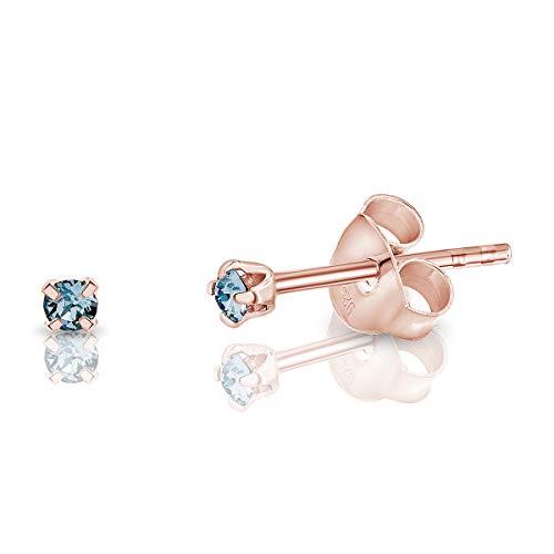 DTPsilver - Winzige Ohrringe 925 Sterling Silber Rosèvergoldet mit Kristallen von Swarovski® Elements Runde Sehr kleine Ohrstecker - Durchmesser 2 mm - Farbe : Aquamarin von DTPsilver