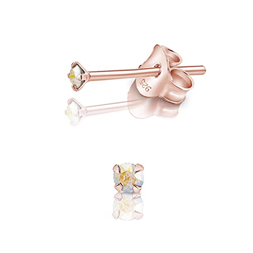 DTPsilver - Winzige Ohrringe 925 Sterling Silber Rosèvergoldet mit Kristallen von Swarovski® Elements Runde Sehr kleine Ohrstecker - Durchmesser 2 mm - Farbe : Aurore Boreale von DTPsilver