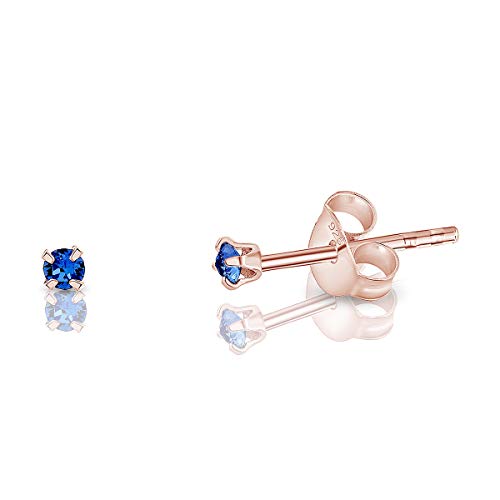 DTPsilver - Winzige Ohrringe 925 Sterling Silber Rosèvergoldet mit Kristallen von Swarovski® Elements Runde Sehr kleine Ohrstecker - Durchmesser 2 mm - Farbe : Blauer Saphir von DTPsilver