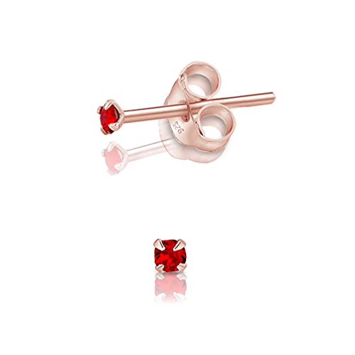 DTPsilver - Winzige Ohrringe 925 Sterling Silber Rosèvergoldet mit Kristallen von Swarovski® Elements Runde Sehr kleine Ohrstecker - Durchmesser 2 mm - Farbe : Light Siam Rot von DTPsilver