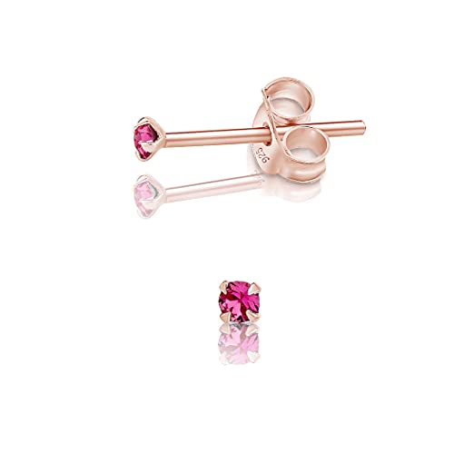 DTPsilver - Winzige Ohrringe 925 Sterling Silber Rosèvergoldet mit Kristallen von Swarovski® Elements Runde Sehr kleine Ohrstecker - Durchmesser 2 mm - Farbe : Rosa von DTPsilver