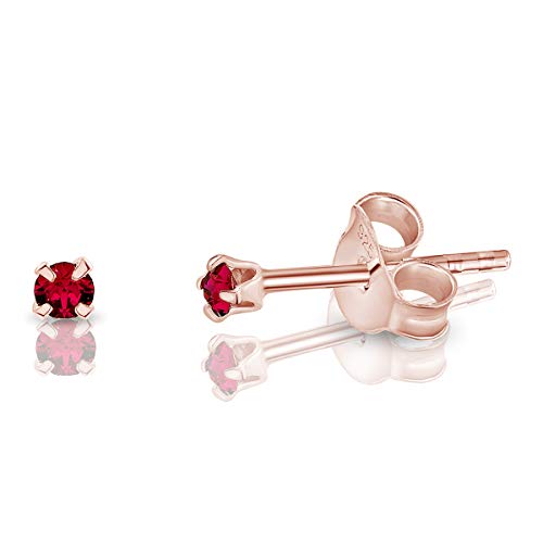 DTPsilver - Winzige Ohrringe 925 Sterling Silber Rosèvergoldet mit Kristallen von Swarovski® Elements Runde Sehr kleine Ohrstecker - Durchmesser 2 mm - Farbe : Rubin von DTPsilver