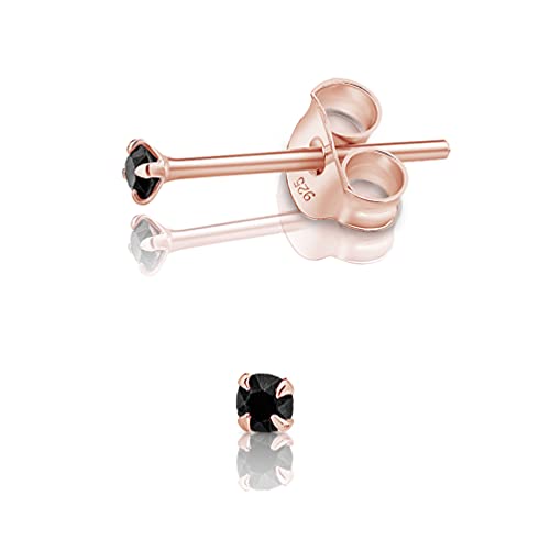 DTPsilver - Winzige Ohrringe 925 Sterling Silber Rosèvergoldet mit Kristallen von Swarovski® Elements Runde Sehr kleine Ohrstecker - Durchmesser 2 mm - Farbe : Schwarz von DTPsilver