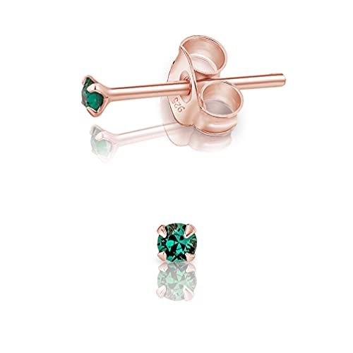 DTPsilver - Winzige Ohrringe 925 Sterling Silber Rosèvergoldet mit Kristallen von Swarovski® Elements Runde Sehr kleine Ohrstecker - Durchmesser 2 mm - Farbe : Smaragd von DTPsilver