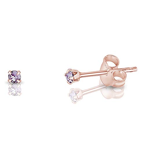 DTPsilver - Winzige Ohrringe 925 Sterling Silber Rosèvergoldet mit Kristallen von Swarovski® Elements Runde Sehr kleine Ohrstecker - Durchmesser 2 mm - Farbe : Violett von DTPsilver