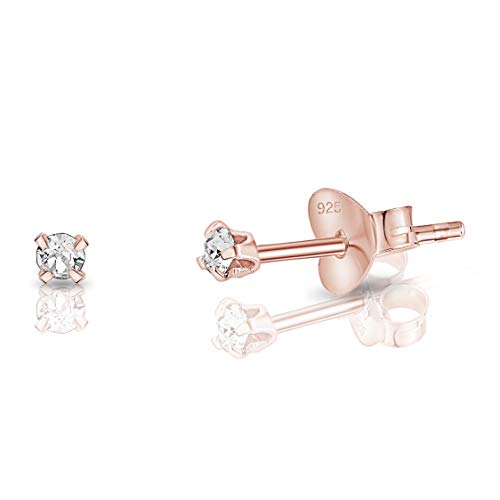 DTPsilver - Winzige Ohrringe 925 Sterling Silber Rosèvergoldet mit Kristallen von Swarovski® Elements Runde Sehr kleine Ohrstecker - Durchmesser 2 mm - Farbe : klare Kristalle von DTPsilver