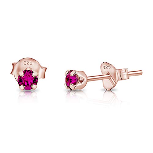 DTPsilver - Winzige Ohrringe 925 Sterling Silber Rosèvergoldet mit Kristallen von Swarovski® Elements Runde Sehr kleine Ohrstecker - Durchmesser 3 mm - Farbe : Fuchsie von DTPsilver