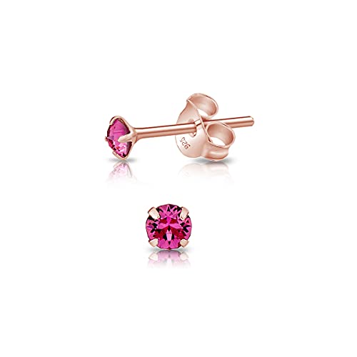 DTPsilver - Winzige Ohrringe 925 Sterling Silber Rosèvergoldet mit Kristallen von Swarovski® Elements Runde Sehr kleine Ohrstecker - Durchmesser 3 mm - Farbe : Rosa von DTPsilver