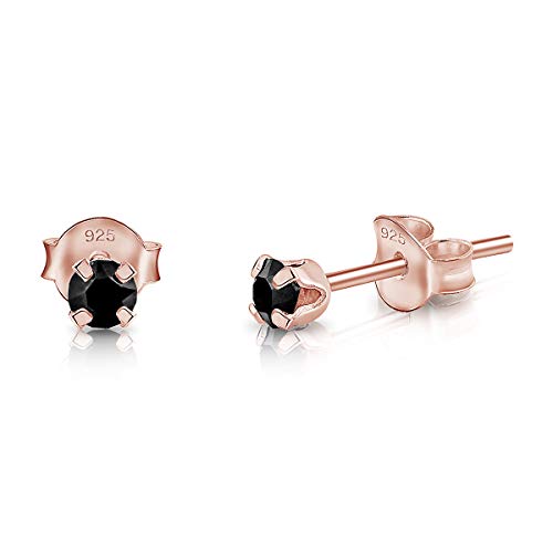 DTPsilver - Winzige Ohrringe 925 Sterling Silber Rosèvergoldet mit Kristallen von Swarovski® Elements Runde Sehr kleine Ohrstecker - Durchmesser 3 mm - Farbe : Schwarz von DTPsilver