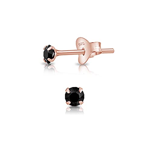 DTPsilver - Winzige Ohrringe 925 Sterling Silber Rosèvergoldet mit Kristallen von Swarovski® Elements Runde Sehr kleine Ohrstecker - Durchmesser 3 mm - Farbe : Schwarz von DTPsilver