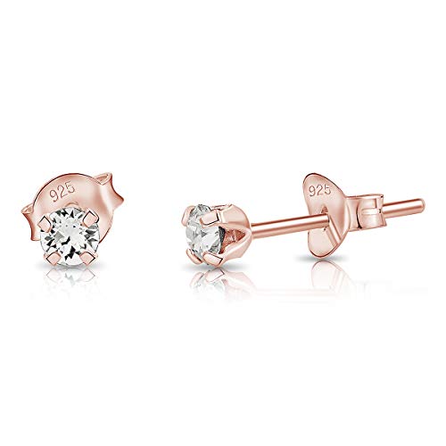 DTPsilver - Winzige Ohrringe 925 Sterling Silber Rosèvergoldet mit Kristallen von Swarovski® Elements Runde Sehr kleine Ohrstecker - Durchmesser 3 mm - Farbe : klare Kristalle von DTPsilver