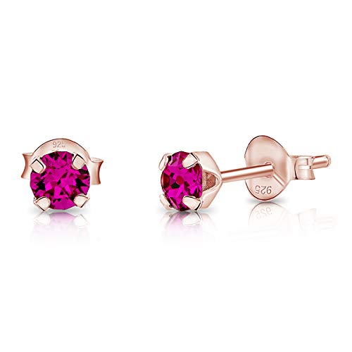DTPsilver - Winzige Ohrringe 925 Sterling Silber Rosèvergoldet mit Kristallen von Swarovski® Elements Runde Sehr kleine Ohrstecker - Durchmesser 4 mm - Farbe : Fuchsie von DTPsilver