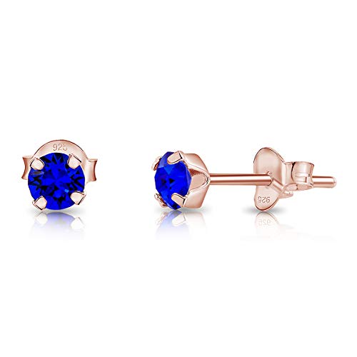 DTPsilver - Winzige Ohrringe 925 Sterling Silber Rosèvergoldet mit Kristallen von Swarovski® Elements Runde Sehr kleine Ohrstecker - Durchmesser 4 mm - Farbe : Majestätisches Blau von DTPsilver