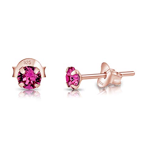 DTPsilver - Winzige Ohrringe 925 Sterling Silber Rosèvergoldet mit Kristallen von Swarovski® Elements Runde Sehr kleine Ohrstecker - Durchmesser 4 mm - Farbe : Rosa von DTPsilver