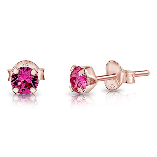 DTPsilver - Winzige Ohrringe 925 Sterling Silber Rosèvergoldet mit Kristallen von Swarovski® Elements Runde Sehr kleine Ohrstecker - Durchmesser 4 mm - Farbe : Rosa von DTPsilver