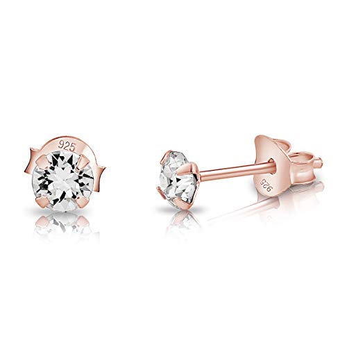 DTPsilver - Winzige Ohrringe 925 Sterling Silber Rosèvergoldet mit Kristallen Runde Sehr kleine Ohrstecker - Durchmesser 4 mm - Farbe : klare Kristalle von DTPsilver