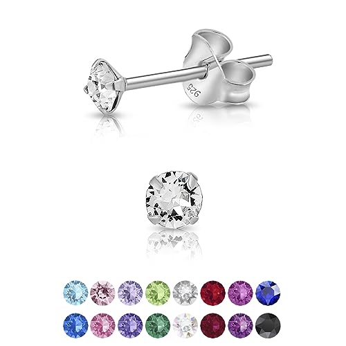 DTPsilver - Winzige Ohrringe 925 Sterling Silber mit Kristallen Runde Sehr kleine Ohrstecker - Durchmesser 3 mm - Farbe : klare Kristalle von DTPsilver
