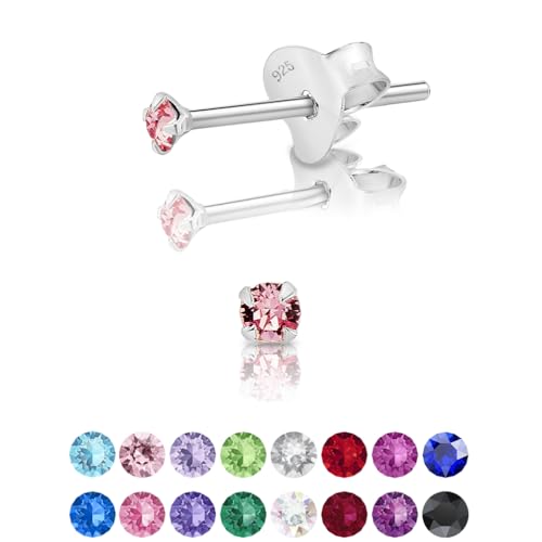 DTPsilver - Winzige Ohrringe 925 Sterling Silber mit Kristallen von Swarovski® Elements Runde Sehr kleine Ohrstecker - Durchmesser 2 mm - Farbe : Licht Stieg von DTPsilver