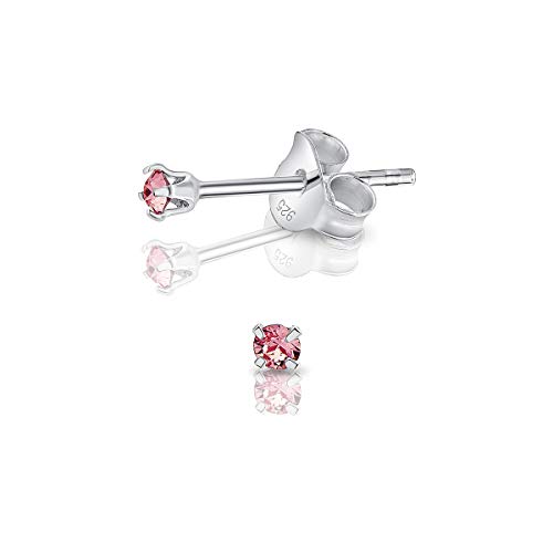 DTPsilver - Winzige Ohrringe 925 Sterling Silber mit Kristallen von Swarovski® Elements Runde Sehr kleine Ohrstecker - Durchmesser 2 mm - Farbe : Licht Stieg von DTPsilver