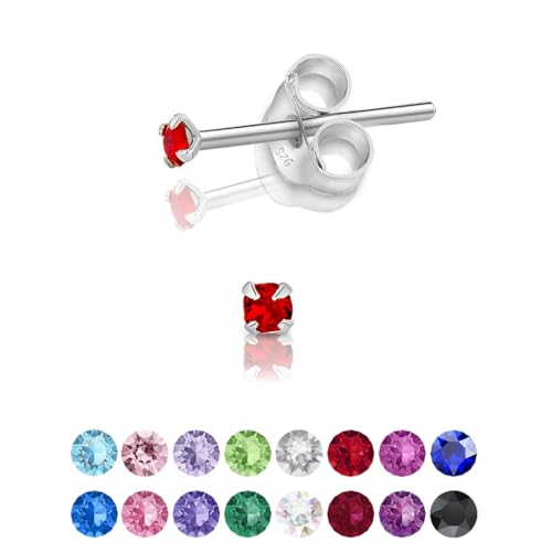 DTPsilver - Winzige Ohrringe 925 Sterling Silber mit Kristallen von Swarovski® Elements Runde Sehr kleine Ohrstecker - Durchmesser 2 mm - Farbe : Light Siam Rot von DTPsilver