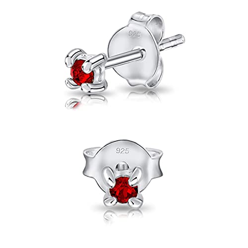 DTPsilver - Winzige Ohrringe 925 Sterling Silber mit Kristallen von Swarovski® Elements Runde Sehr kleine Ohrstecker - Durchmesser 2 mm - Farbe : Light Siam Rot von DTPsilver