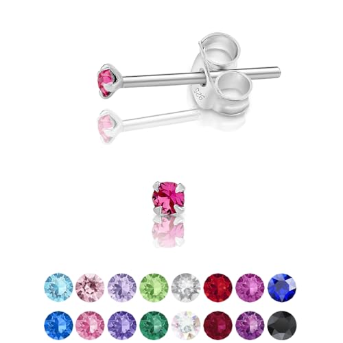 DTPsilver - Winzige Ohrringe 925 Sterling Silber mit Kristallen von Swarovski® Elements Runde Sehr kleine Ohrstecker - Durchmesser 2 mm - Farbe : Rosa von DTPsilver