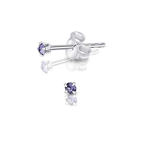 DTPsilver - Winzige Ohrringe 925 Sterling Silber mit Kristallen von Swarovski® Elements Runde Sehr kleine Ohrstecker - Durchmesser 2 mm - Farbe : Tansanit von DTPsilver