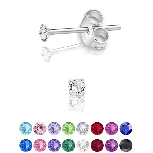 DTPsilver - Winzige Ohrringe 925 Sterling Silber mit Kristallen von Swarovski® Elements Runde Sehr kleine Ohrstecker - Durchmesser 2 mm - Farbe : klare Kristalle von DTPsilver