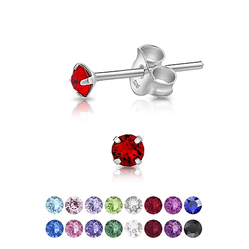 DTPsilver - Winzige Ohrringe 925 Sterling Silber mit Kristallen von Swarovski® Elements Runde Sehr kleine Ohrstecker - Durchmesser 3 mm - Farbe : Light Siam Rot von DTPsilver