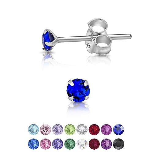 DTPsilver - Winzige Ohrringe 925 Sterling Silber mit Kristallen von Swarovski® Elements Runde Sehr kleine Ohrstecker - Durchmesser 3 mm - Farbe : Majestätisches Blau von DTPsilver