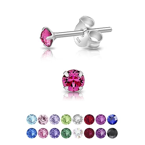 DTPsilver - Winzige Ohrringe 925 Sterling Silber mit Kristallen von Swarovski® Elements Runde Sehr kleine Ohrstecker - Durchmesser 3 mm - Farbe : Rosa von DTPsilver