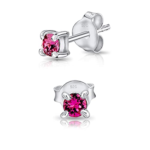 DTPsilver - Winzige Ohrringe 925 Sterling Silber mit Kristallen von Swarovski® Elements Runde Sehr kleine Ohrstecker - Durchmesser 3 mm - Farbe : Rosa von DTPsilver