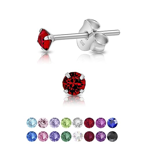 DTPsilver - Winzige Ohrringe 925 Sterling Silber mit Kristallen von Swarovski® Elements Runde Sehr kleine Ohrstecker - Durchmesser 3 mm - Farbe : Rubin von DTPsilver