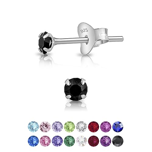 DTPsilver - Winzige Ohrringe 925 Sterling Silber mit Kristallen von Swarovski® Elements Runde Sehr kleine Ohrstecker - Durchmesser 3 mm - Farbe : Schwarz von DTPsilver