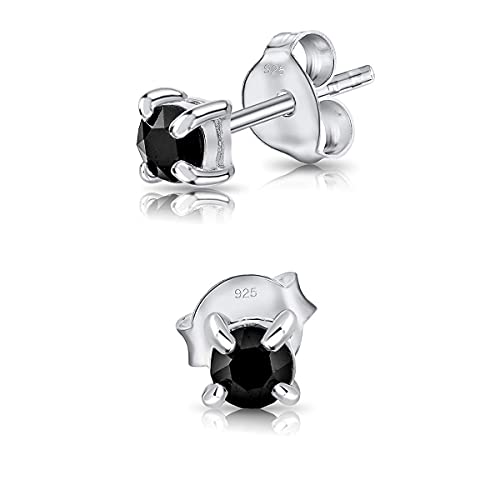 DTPsilver - Winzige Ohrringe 925 Sterling Silber mit Kristallen von Swarovski® Elements Runde Sehr kleine Ohrstecker - Durchmesser 3 mm - Farbe : Schwarz von DTPsilver