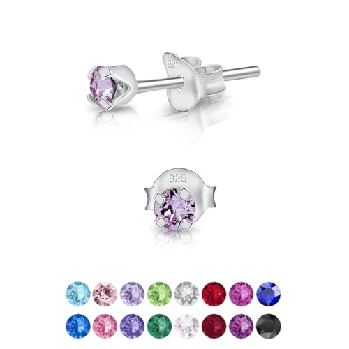 DTPsilver - Winzige Ohrringe 925 Sterling Silber mit Kristallen von Swarovski® Elements Runde Sehr kleine Ohrstecker - Durchmesser 3 mm - Farbe : Violett von DTPsilver