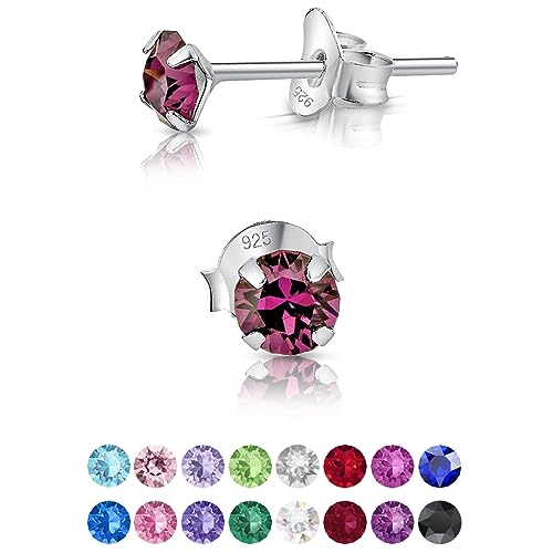 DTPsilver - Winzige Ohrringe 925 Sterling Silber mit Kristallen von Swarovski® Elements Runde Sehr kleine Ohrstecker - Durchmesser 4 mm - Farbe : Amethyst von DTPsilver