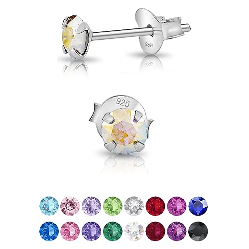 DTPsilver - Winzige Ohrringe 925 Sterling Silber mit Kristallen von Swarovski® Elements Runde Sehr kleine Ohrstecker - Durchmesser 4 mm - Farbe : Aurore Boreale von DTPsilver