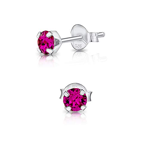 DTPsilver - Winzige Ohrringe 925 Sterling Silber mit Kristallen von Swarovski® Elements Runde Sehr kleine Ohrstecker - Durchmesser 4 mm - Farbe : Fuchsie von DTPsilver