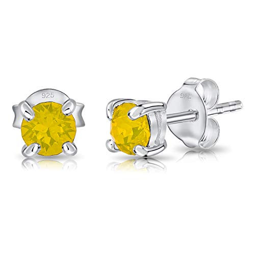 DTPsilver - Winzige Ohrringe 925 Sterling Silber mit Kristallen von Swarovski® Elements Runde Sehr kleine Ohrstecker - Durchmesser 4 mm - Farbe : Gelber Opal von DTPsilver