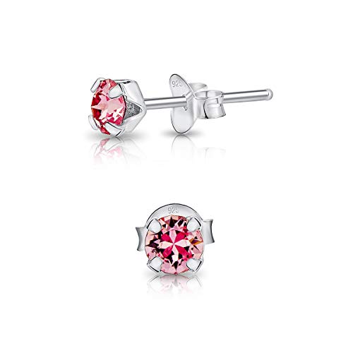 DTPsilver - Winzige Ohrringe 925 Sterling Silber mit Kristallen von Swarovski® Elements Runde Sehr kleine Ohrstecker - Durchmesser 4 mm - Farbe : Licht Stieg von DTPsilver