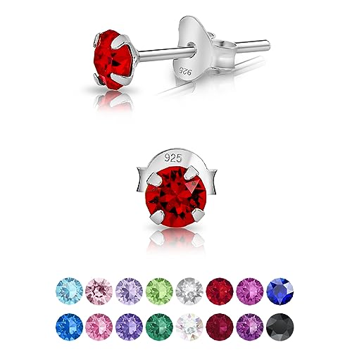 DTPsilver - Winzige Ohrringe 925 Sterling Silber mit Kristallen von Swarovski® Elements Runde Sehr kleine Ohrstecker - Durchmesser 4 mm - Farbe : Light Siam Rot von DTPsilver