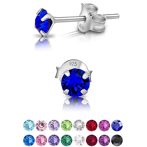 DTPsilver - Winzige Ohrringe 925 Sterling Silber mit Kristallen von Swarovski® Elements Runde Sehr kleine Ohrstecker - Durchmesser 4 mm - Farbe : Majestätisches Blau von DTPsilver