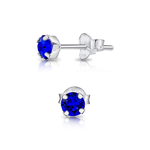 DTPsilver - Winzige Ohrringe 925 Sterling Silber mit Kristallen von Swarovski® Elements Runde Sehr kleine Ohrstecker - Durchmesser 4 mm - Farbe : Majestätisches Blau von DTPsilver