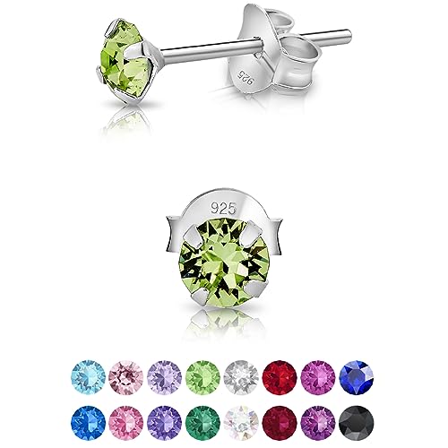 DTPsilver - Winzige Ohrringe 925 Sterling Silber mit Kristallen von Swarovski® Elements Runde Sehr kleine Ohrstecker - Durchmesser 4 mm - Farbe : Peridot von DTPsilver