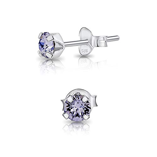 DTPsilver - Winzige Ohrringe 925 Sterling Silber mit Kristallen von Swarovski® Elements Runde Sehr kleine Ohrstecker - Durchmesser 4 mm - Farbe : Provence Lavendel von DTPsilver