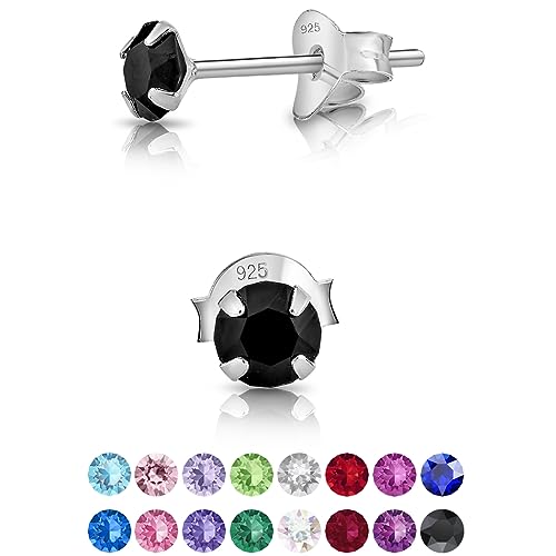 DTPsilver - Winzige Ohrringe 925 Sterling Silber mit Kristallen von Swarovski® Elements Runde Sehr kleine Ohrstecker - Durchmesser 4 mm - Farbe : Schwarz von DTPsilver