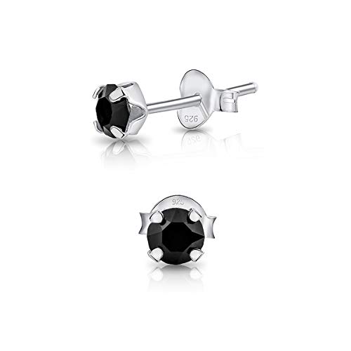 DTPsilver - Winzige Ohrringe 925 Sterling Silber mit Kristallen von Swarovski® Elements Runde Sehr kleine Ohrstecker - Durchmesser 4 mm - Farbe : Schwarz von DTPsilver
