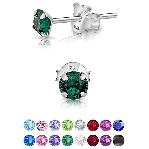 DTPsilver - Winzige Ohrringe 925 Sterling Silber mit Kristallen von Swarovski® Elements Runde Sehr kleine Ohrstecker - Durchmesser 4 mm - Farbe : Smaragd von DTPsilver