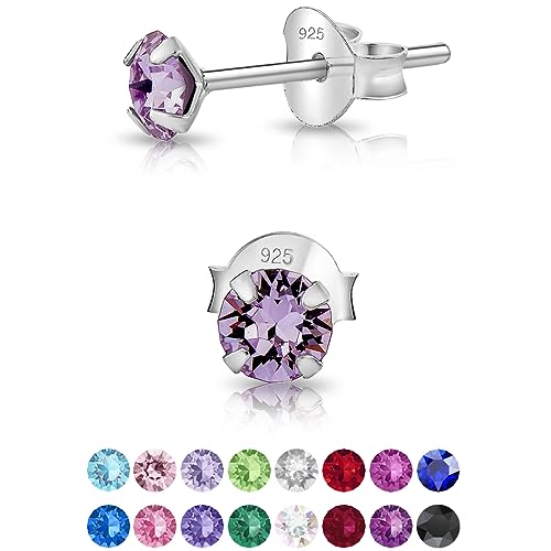 DTPsilver - Winzige Ohrringe 925 Sterling Silber mit Kristallen Runde Sehr kleine Ohrstecker - Durchmesser 4 mm - Farbe : Violett von DTPsilver